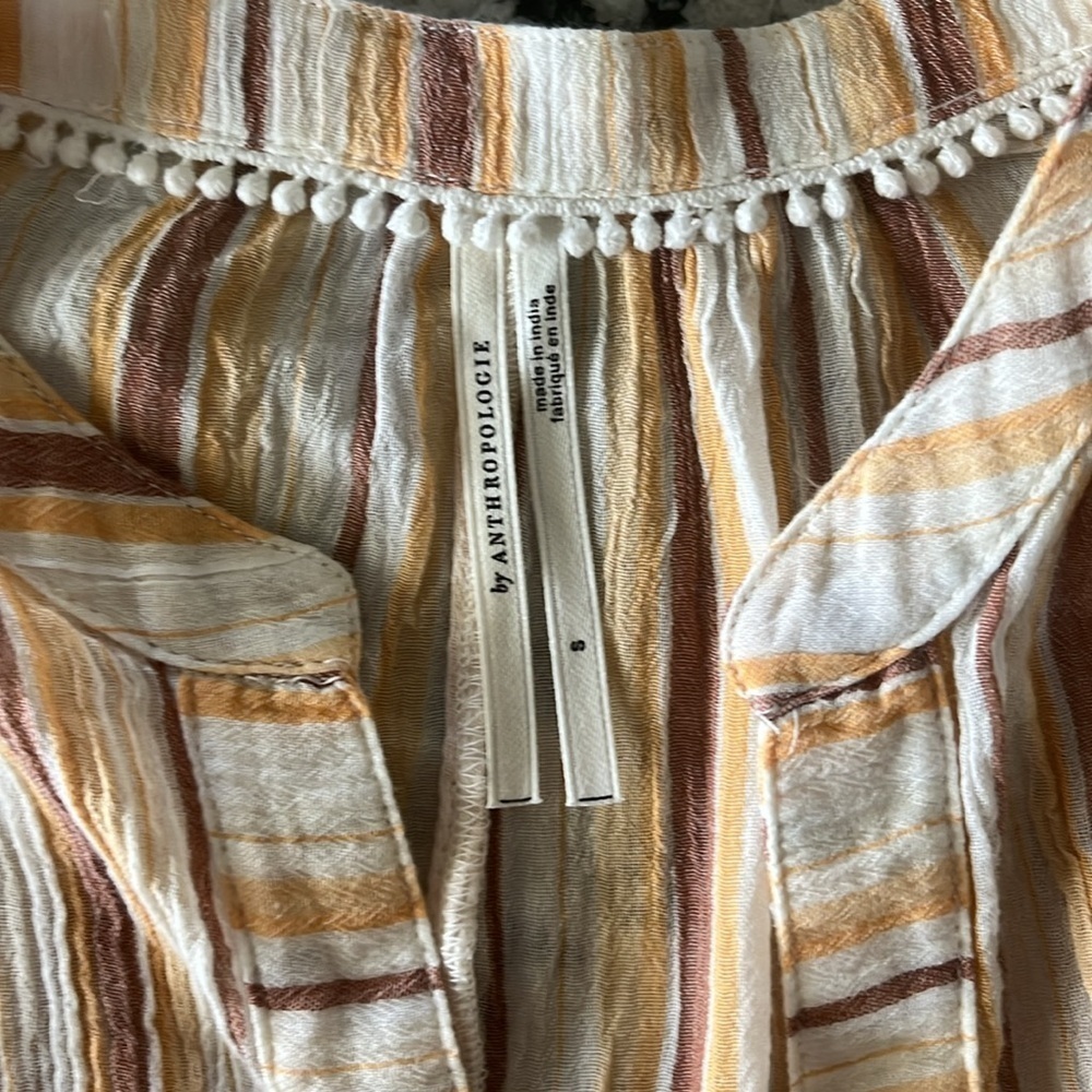 Anthropologie Tie Front Blouse Neutral Motif Batwing Sleeve Oversized Top Size S - Picture 9 of 12
